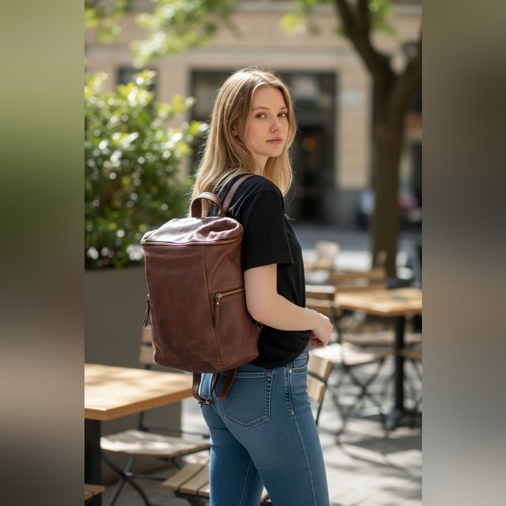 Elegant Brown Leather Backpack for Women